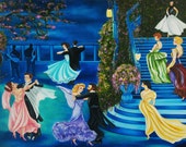 Art Print, Dancers Waltzing, Cherry Blossom Tree, Blue Terrace Night by k Madison Moore Art Print, Dancers Waltzing, Cherry Blossom Tree, Blue Terrace Night by k Madison Moore