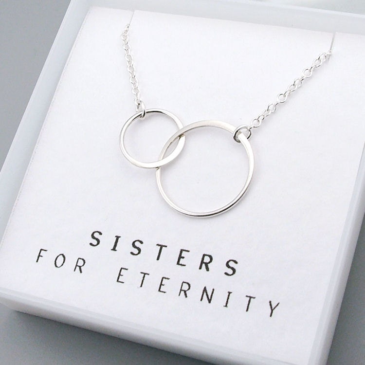 Sisters Necklace Eternity Circle sterling silver message