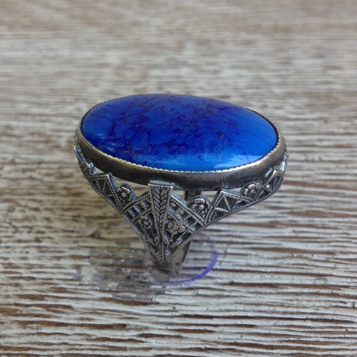 Vintage Art Deco Ring Blue Stone Ring Sterling Silver