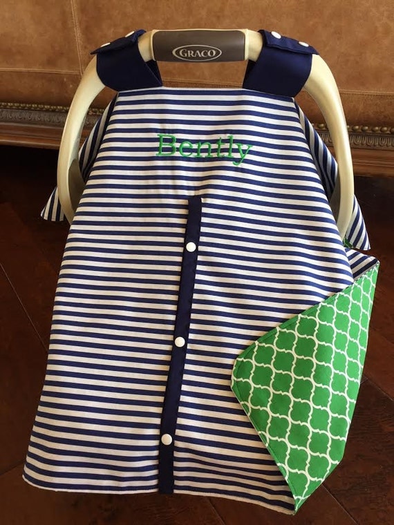 Items similar to Baby Car Seat Cover Navy Stripe with Green