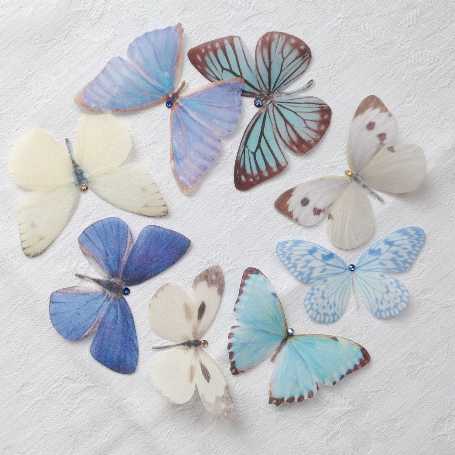 Blue silk butterflies to decorate a Cinderella 2015 Disney