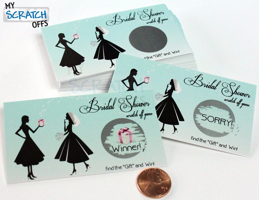 Bridal Shower Game Scratch Off Game Card Light Blue Vintage
