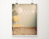 Modest Fine Art Print--Birthday Party Balloons Yay Vintage Yellow Chair Cheerful Photograph Wholesale