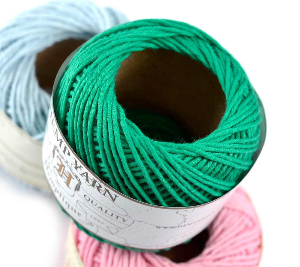 Hemp Yarn Cotton Hemp Yarn Green Crochet Yarn by HempBeadery