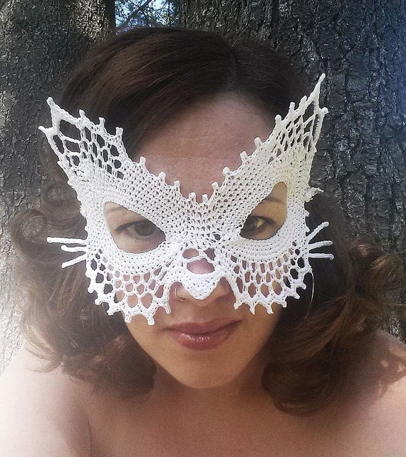 Lace Cat Masquerade Mask Crochet Pattern PDF Costume Photo