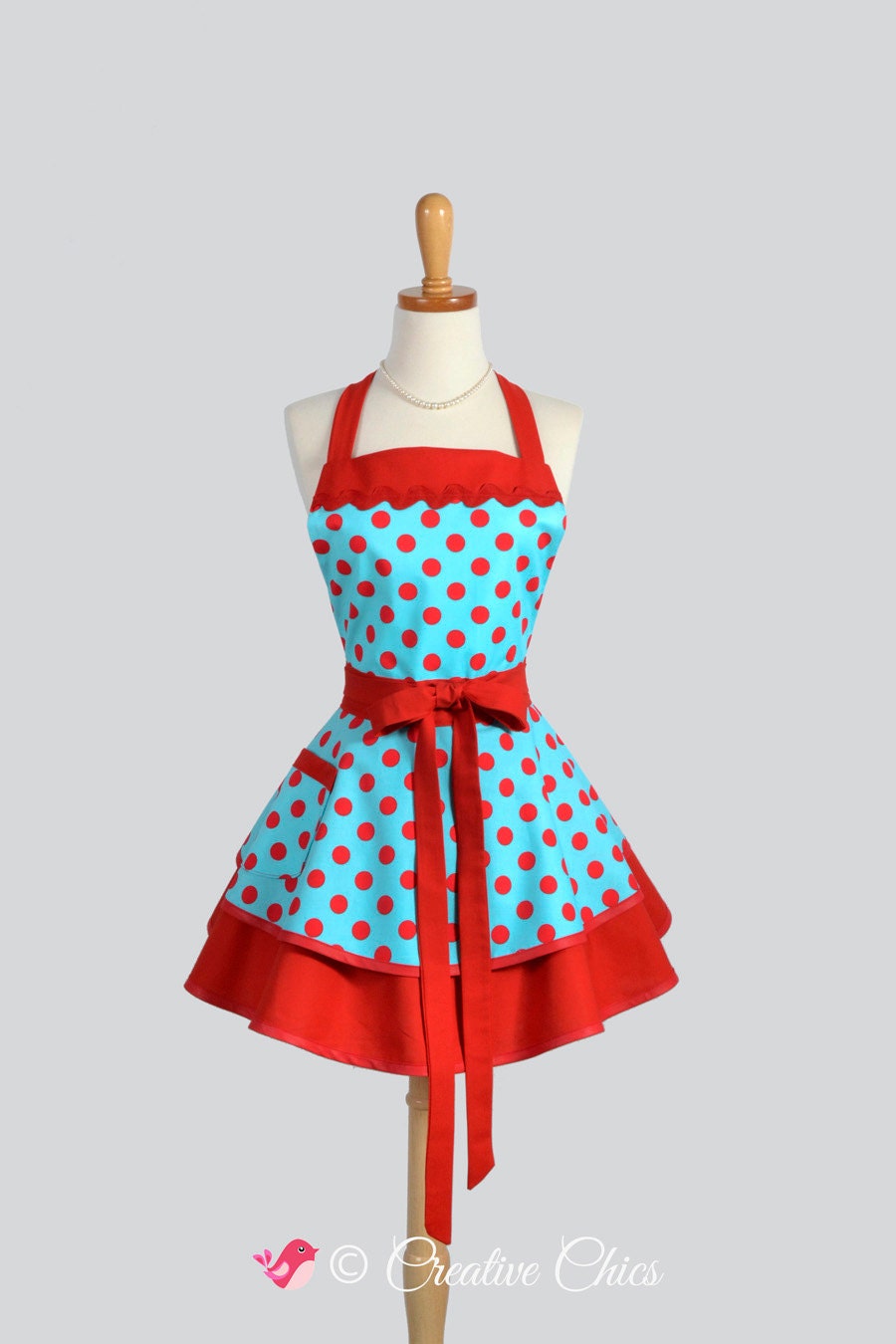 Ruffled Retro Apron Pinup Apron Womens Apron in Vintage