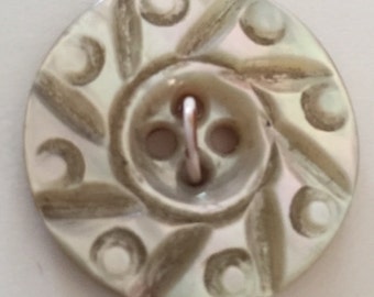 Vintage Mother of Pearl Carved Button - 1