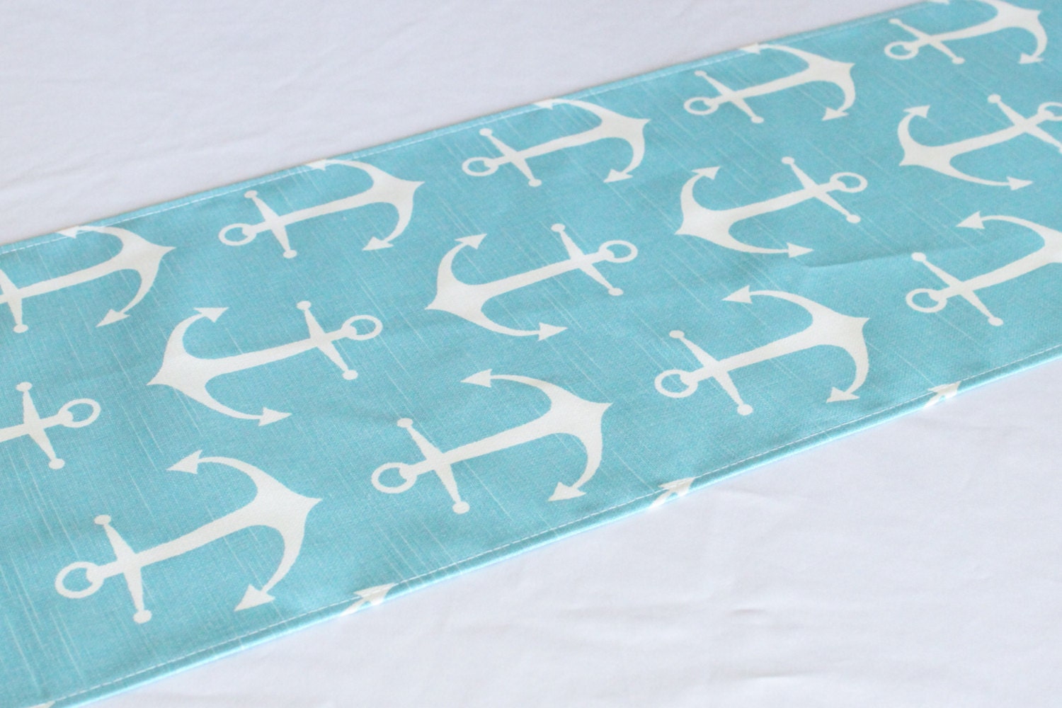 Coastal blue anchor table runner Choose length Nautical