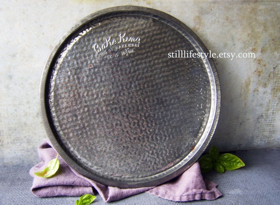 Vintage Pizza Pan Textured Tin Metal Round by stilllifestyle