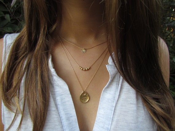 Tiny Gold Disc Necklace Dainty Gold Necklace by ravitschwartz