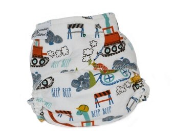 Dinosaurs Construction Flannel Fitted One Size Cloth Diaper - Add Snaps, Hook and Loop, or Pins