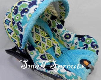 Floor Model Sale~Graco Snugride 22 Blue, Yellow and Green Ikat Infant Cover 5 piece set~Ready To Ship