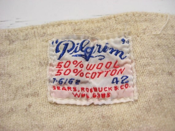 1950s Pilgrim Henley Long Johns Vintage Mens Wool Cotton