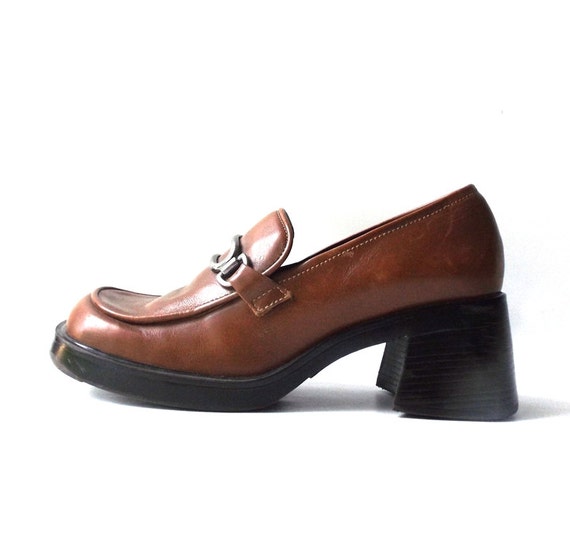 vintage 1990's nine west chunky heel brown leather loafer