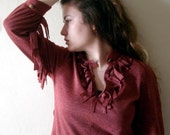 50% of Sale Ruby red Boho fringe dress. Vintage Upcycled clothing, redesigned jersey cotton dress