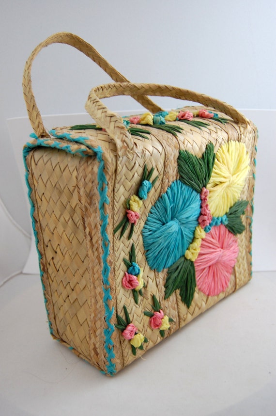 Vintage Tiki Straw Purse Tiki Handbag 60s Tiki Handbag