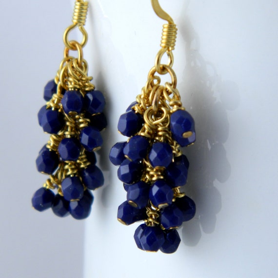 Dark Navy Blue Dangle Earrings Gold Surgical by MaryMorrisJewelry