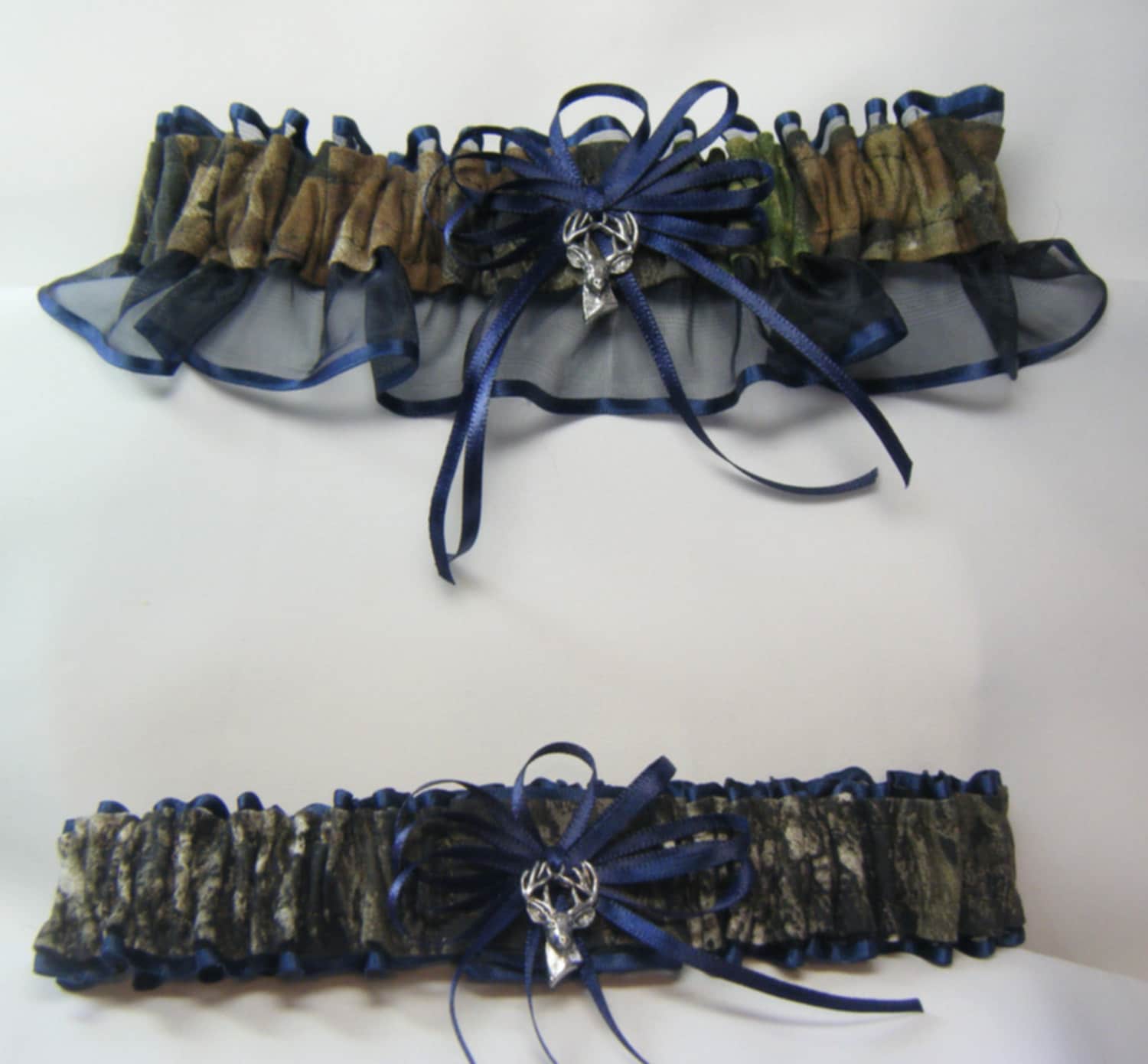 Camouflage wedding garters Camo garter navy blue mossy oak