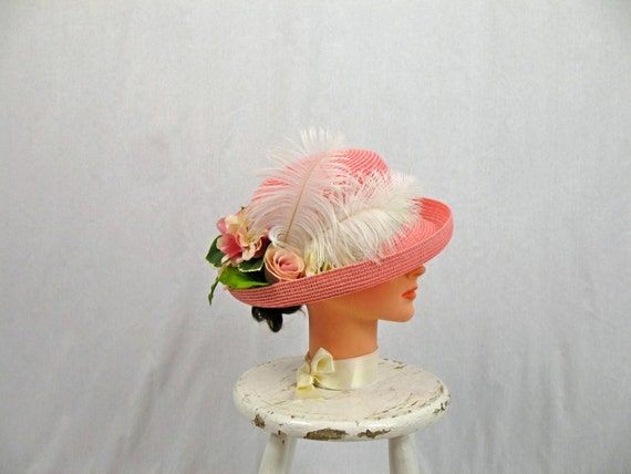 Pink Hat Pink Church Hat Pink Straw Hat by englishrosedesignsoh