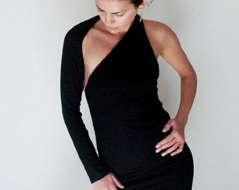 Little Black Dress / One Shoulder Dress / Black Dress / Prom Dress / Cocktail Dress / Unique Designer Dress / marcellamoda - MD002