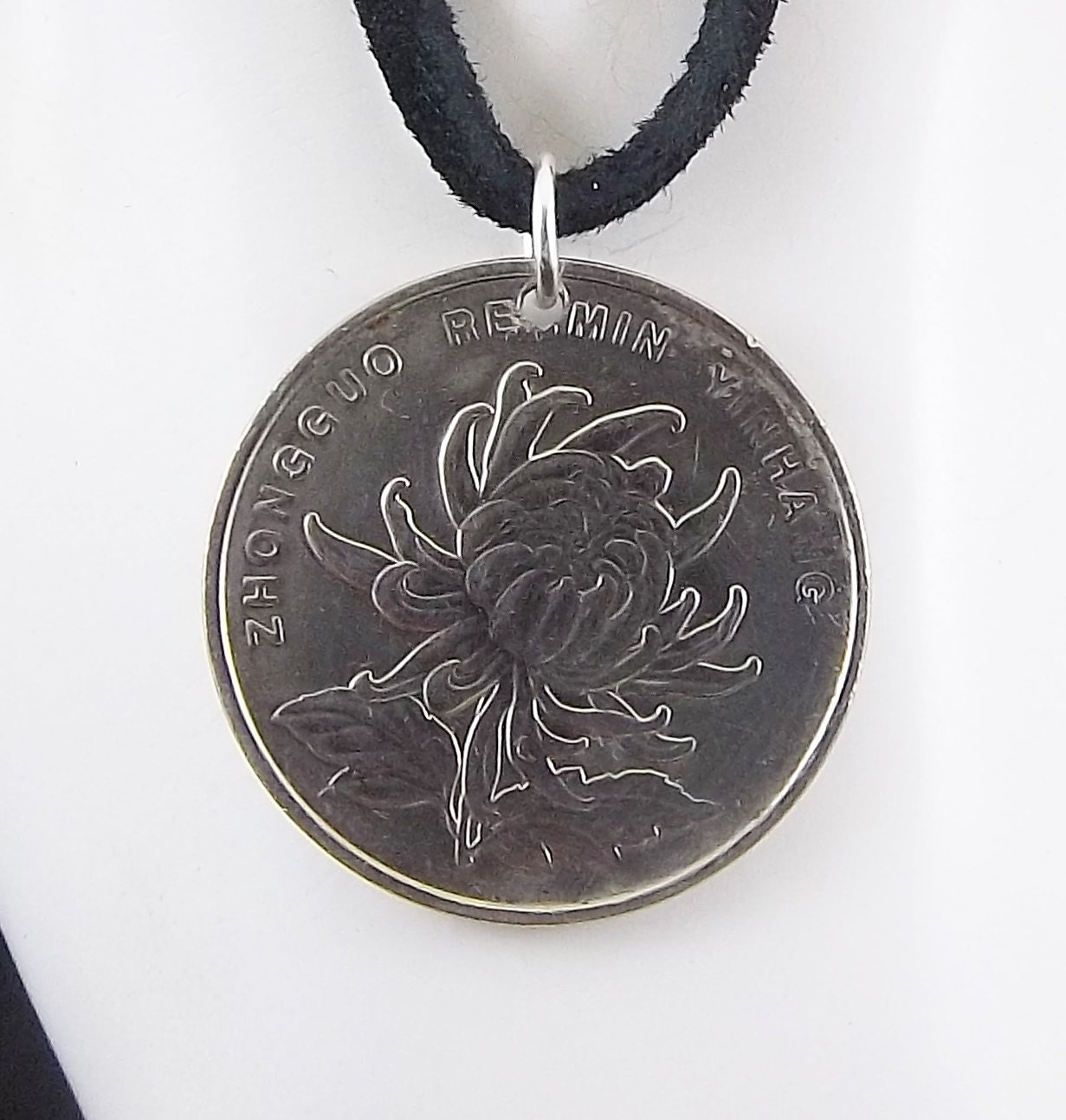 Flower Coin Necklace Chinese 1 Yuan Chrysanthemum Coin