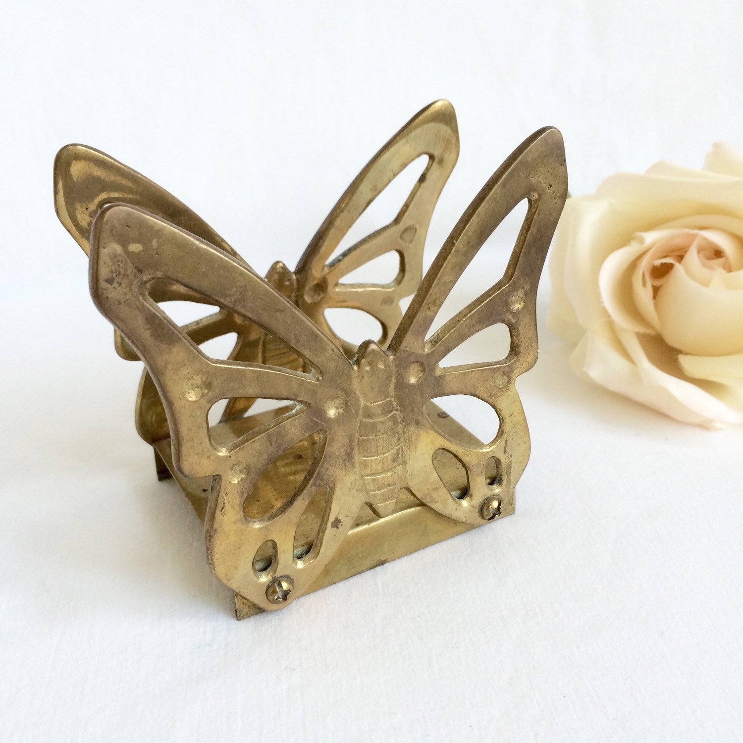 Brass butterfly napkin letter holder by EllasAtticVintage on Etsy