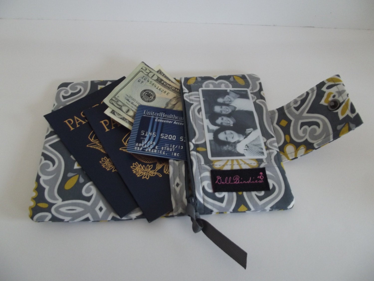 Dollbirdies Small Passport Wallet with ID Window and Zipper