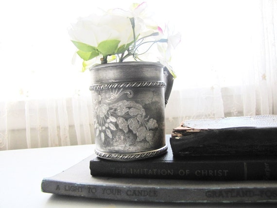 Cup Silver Vintage Baby Floral pewter vintage cup Cup Engraved  1900's Baby by Pewter baby