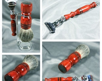 Redheart Men's shaving kit razor brush badger hair father's men's gifts groomsmen guys Personalized Gillette Mach3 silver tip CUSTOM ORDER