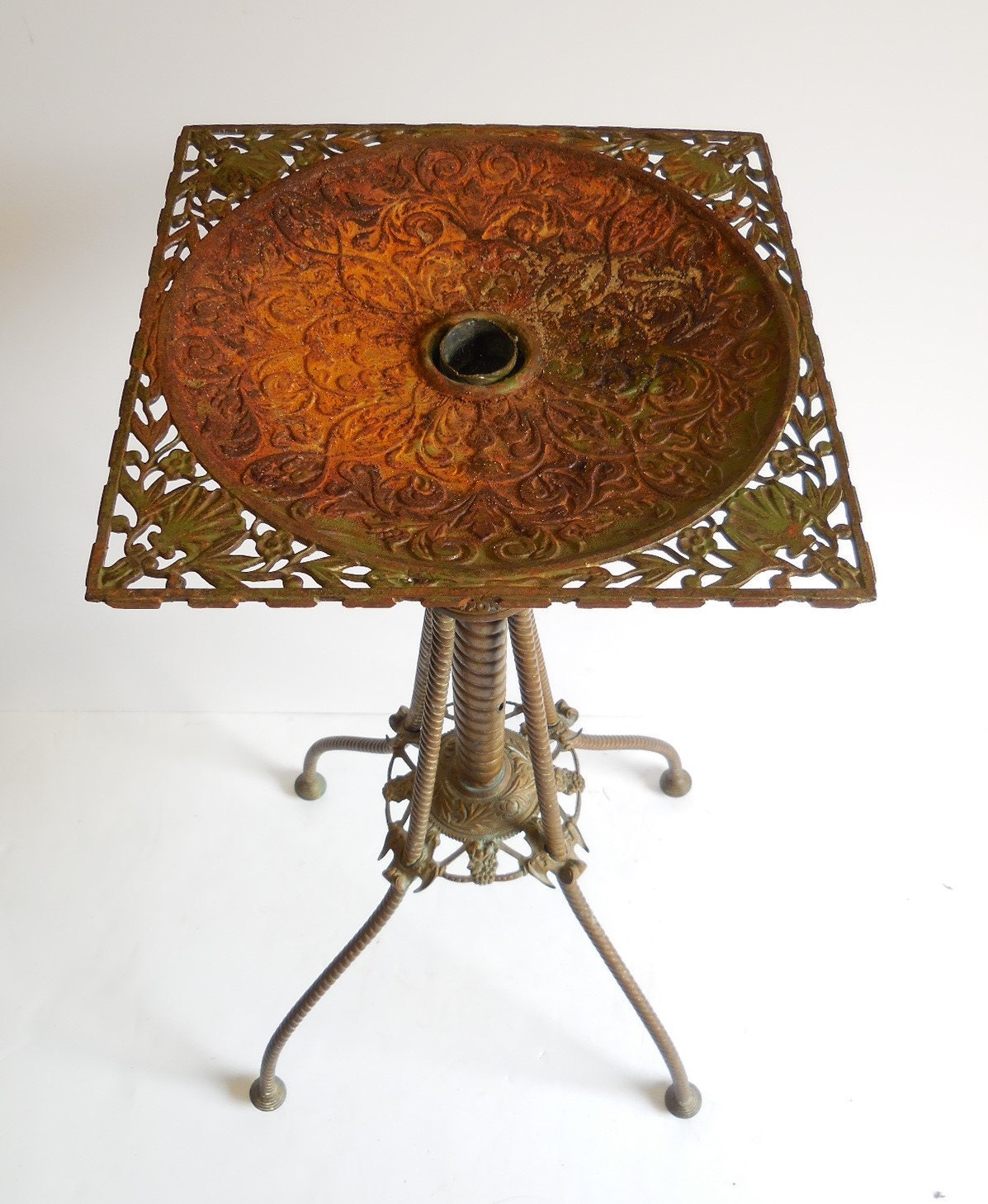 Vintage plant stand Ornate Metal Brass cast iron Nouveau Aged