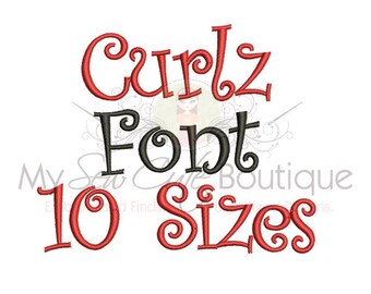Curlz Embroidery Font - 10 Sizes Included - BX Format - Instant Download
