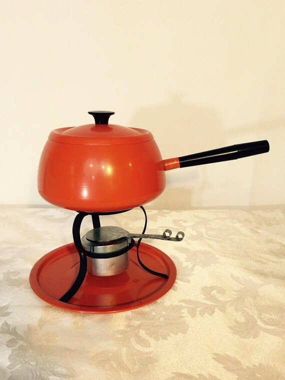 Vintage Orange Fondue Pot with Burner and Stand by OffbeatAvenue