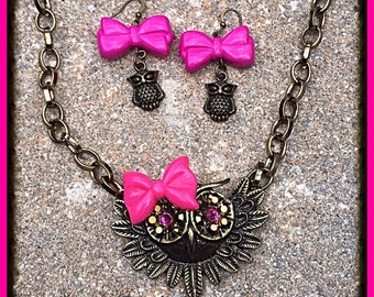 Swarovski Crystal Owl Necklace and Earring Set
