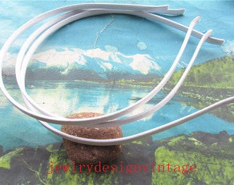 10pcs 5mm width White satin cover Metal hairbands findings