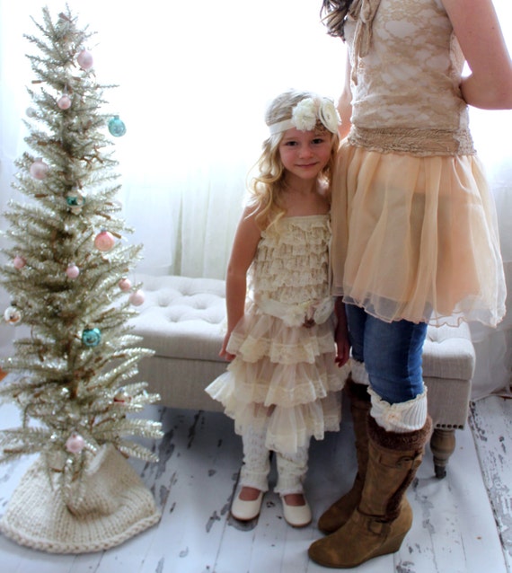 Christmas in July Lace Chiffon Dress. Rustic Wedding Flower Girl Dress Layers of Lovely Lace and Chiffon Birthday Outfit, Cake Smash Outfit by ChicCoutureBoutique