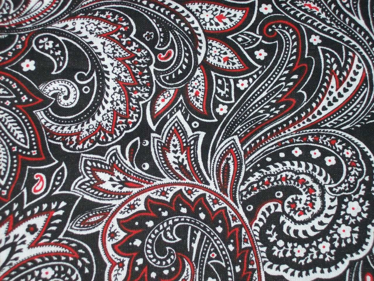 Black Red Paisley fabric Sold Per Half Yard for Quilting