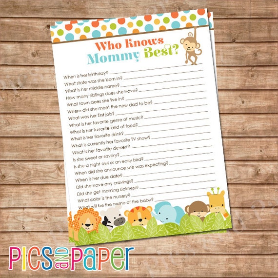 Safari Baby Shower Theme Who Knows Mommy Best Baby Shower Game