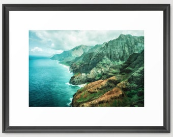 Hawaii Art, Na'Pali Coast, Kauai, Hawaii, Turquoise, Green, Ocean, Tropical, Island, Fine Art Photography, fPOE, Mountains, (6 sizes)