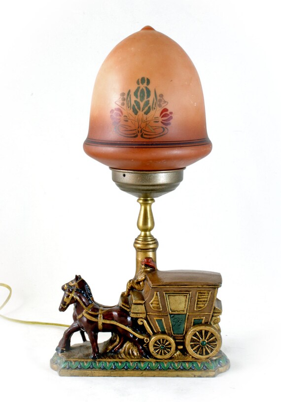 SALE Vintage Horse and Stagecoach LAMP with Art by LuxeLamps