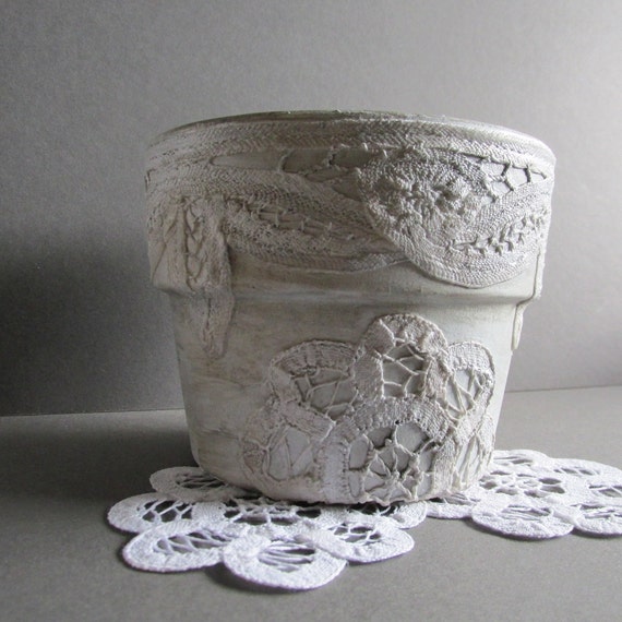 battenberg lace pot distressed shabby chic by crazy4sushi on etsy battenberg lace pot distressed shabby chic by crazy4sushi on etsy