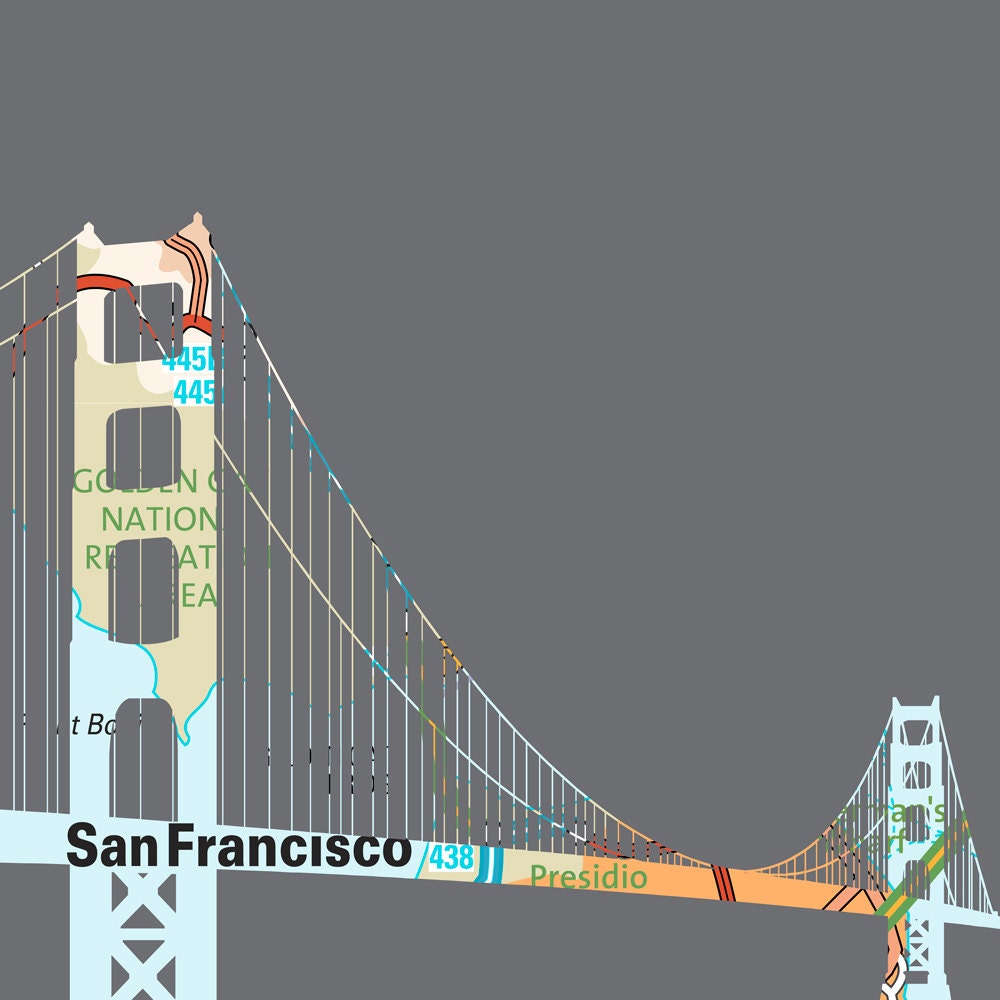 San Francisco Map Art Print / Golden Gate Bridge Art print