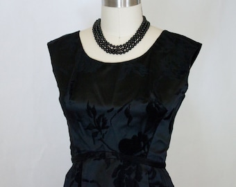 60s LBD Satin /Velvet Roses Wiggle Dress Bust Size 32