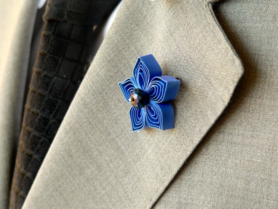 Royal Blue Lapel Pin Mens Lapel Flower Blue Flower Pin 