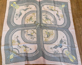 Original Genuine Vintage Hermes Pink Voitures Paniers Pale Pink Scarf