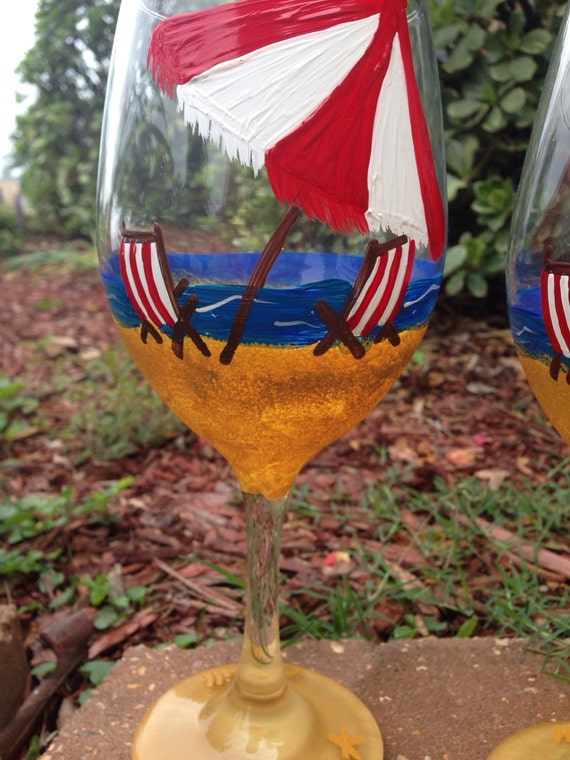 Beach chair and umbrella Wine glass, beach wine glass Beach Bum Wine glass, beach babe, spring break wine glases