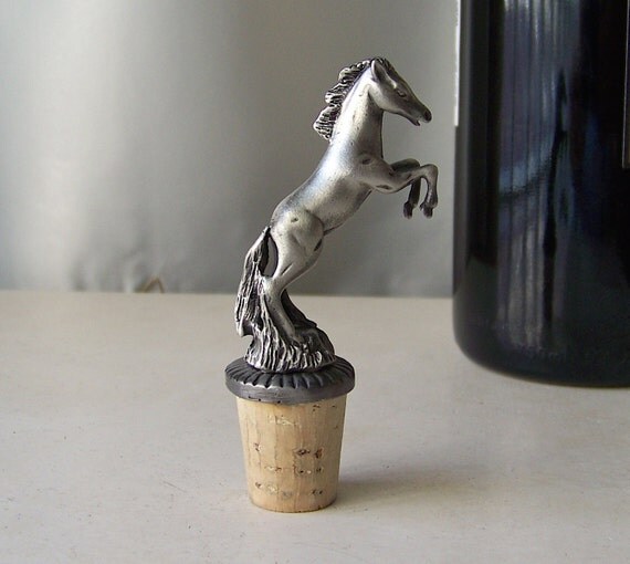 Vintage Pewter Bottle Stopper Stallion Bottle Cork Pewter