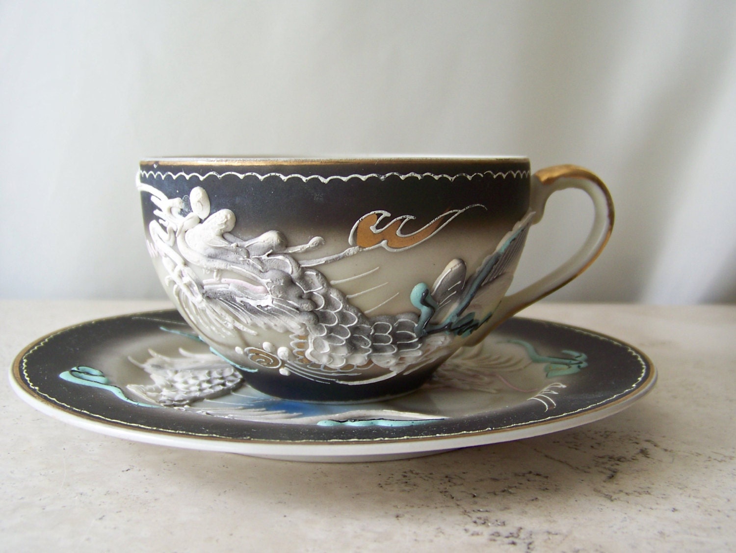 Vintage Dragon Tea Cup and Saucer Hand Painted by CynthiasAttic