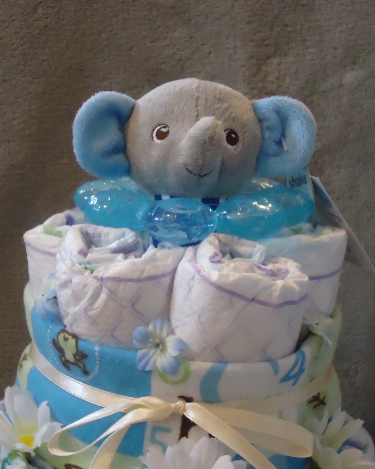Blue Elephant Baby Boy Diaper Cake TwoTiered