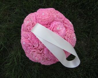 Pink sola chorki flower kissing ball with Burlap and pearls