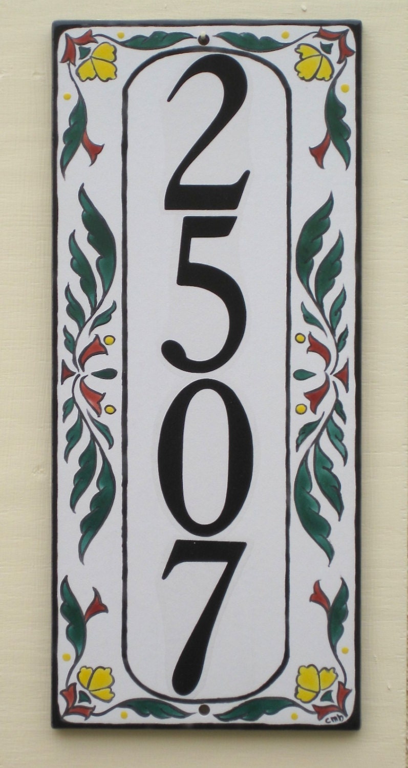 Outdoor House Number Tile Vertical Address Plaque GREEN